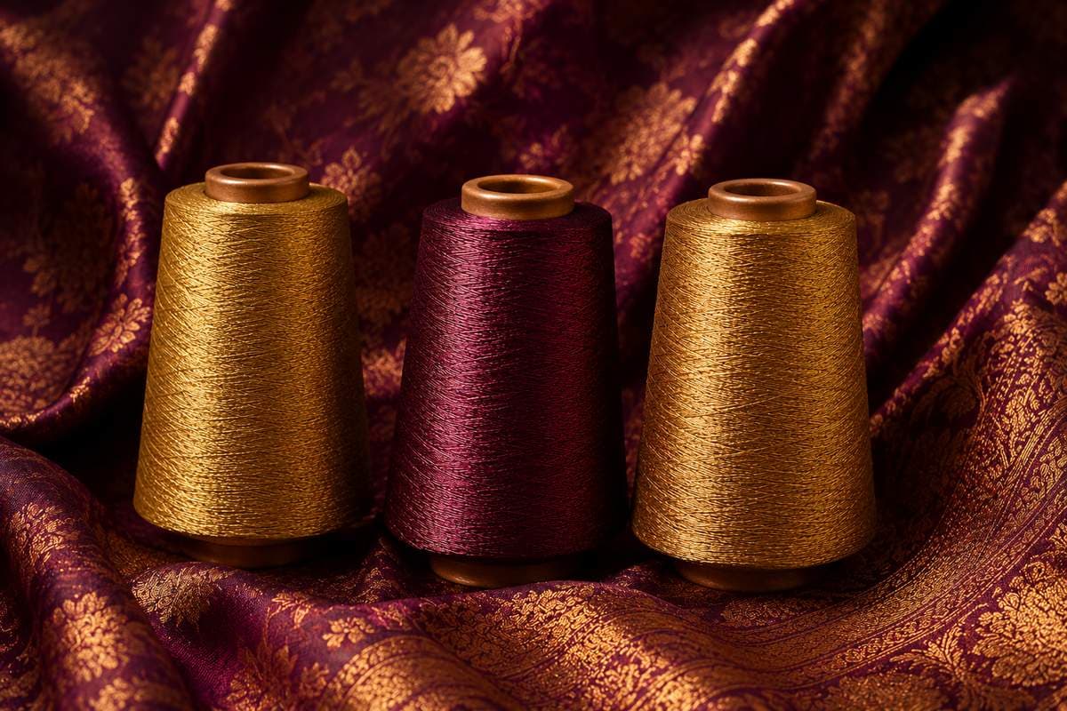 Zari (jari) gold thread used for saree borders and motifs